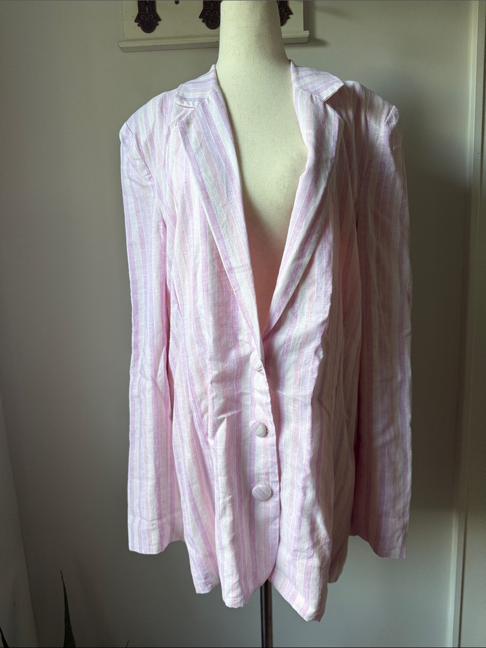 For Love And Lemons Pale Pink & White Striped Blazer